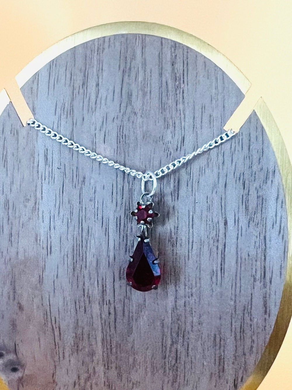 Vintage silver Red Teardrop Pendant Necklace
